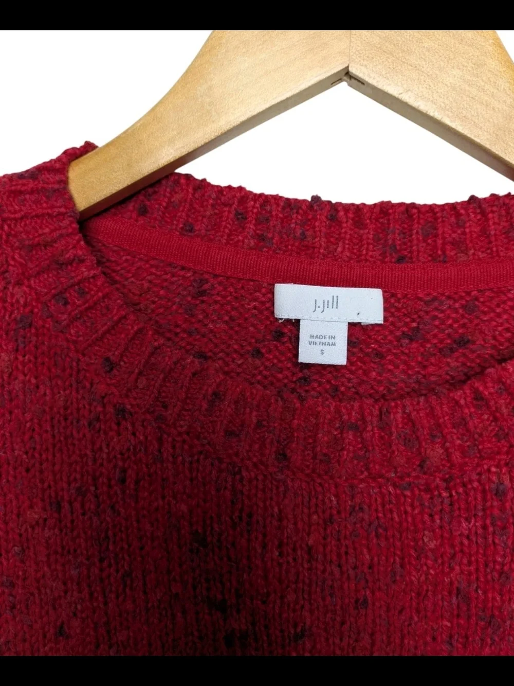 J. Jill Red Crewneck Sweater Small with Button Shoulder Speckled Confetti